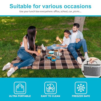 Lille Home Portable Insulated Lunch Box Set with Stainless Steel Cutlery, vacuum lunch box, to Keep Food Warm or Cool, Two Containers for Fruits and Sauces, Durable and Leak-Proof(Blue) - color: Blue