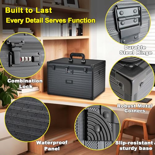 File Storage Cabinet File Organizer Document Organizer File Box in Office and Home with Combination Lock with 20 Legal Size Hanging Files (Stripe Black)
