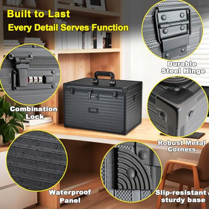 File Storage Cabinet File Organizer Document Organizer File Box in Office and Home with Combination Lock with 20 Legal Size Hanging Files (Stripe Black)