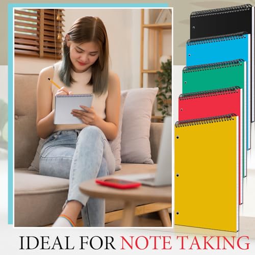 MotiMind 10 Pack 8.5" x 11" Top Spiral Notebook with 3 Hole Punched White Legal Pads College Ruled Notepad 50 Sheets Hard Cardboard Paper Wirebound Notepad for Office Business School - color: Vivid Colors