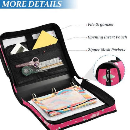 Cowboys Cowgirls Pink Pattern 3 Ring Zipper Binder with Shoulder Strap & Handle 1.5 Inch D-Ring Zippered Bag with Pencil Pouch, Expanding File Folder, Binder Organizer for School or Office - color: Cowboys Cactus Hat Red