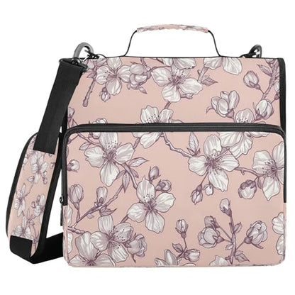 3 Ring Zipper Binder Cherry Blossoms Binder Organizer Portfolio with File and Shoulder Strap & Handle Large Capacity File Folder - color: Cherry Blossoms