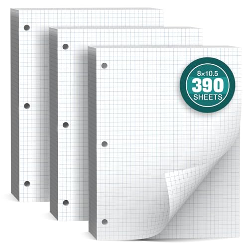 390 Sheets Quad Ruled Graph Paper 8 x 10.5 White Loose Leaf Graph Paper | Filler Paper 4 x 4 Graph Ruled Loose Leaf Paper Notebook Paper for 3 Ring Binder, Engineering Paper for School Home Business - size: 8 x 10.5 In -390 Sheets