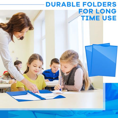 Henoyso 18 Pcs Plastic Folder with Clear Front Pocket and 3 Prong Plastic Folders with Card Slot Pocket Folders with Prongs for School Office (Blue) - color: Blue
