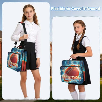 Custom Binder Bag Personalized Lightning Football 3 Ring Zipper Binder Bag with Laptop Pockets and Shoulder Strap Tote Binders Organizer Case for School Office - color: Custom Football