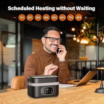 Cordless Electric Lunch Box for Adults: 1.5L Heated Lunch Box for Men Women with Automatic Heating 18000mAh Rechargeable Portable Food Warmer with Bag and Tray Divider for Office Truck Outdoor