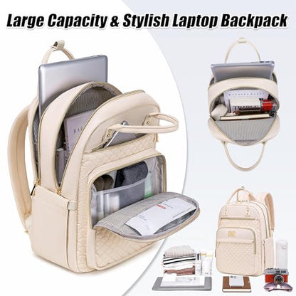 Tealari Laptop Backpack for Women,15.6 Inch Laptop Backpack for Work,Water Resistant Travel Backpack,College Bookbag with Wallet (Beige) - color: Beige