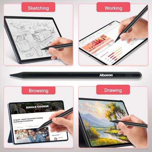Universal Stylus Pen for iPad iPhone Android Tablets, No Bluetooth or Pairing Needed, USB-C Fast Charging, 4 LED Battery Indicators, Works with Most Touchscreen Devices, Black