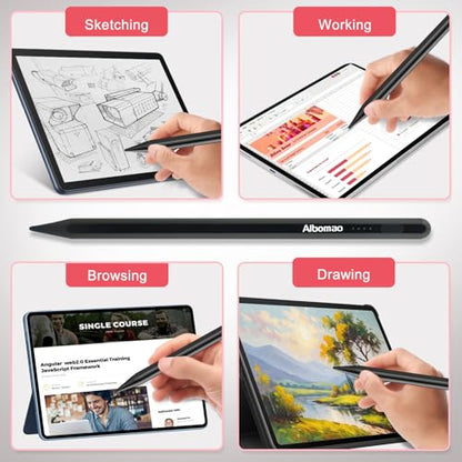 Universal Stylus Pen for iPad iPhone Android Tablets, No Bluetooth or Pairing Needed, USB-C Fast Charging, 4 LED Battery Indicators, Works with Most Touchscreen Devices, Black