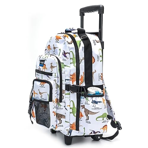 K-Cliffs Heavy Duty Rolling Backpack School Bookbag with Wheels Deluxe Wheeled Daypack - color: Dinosaur