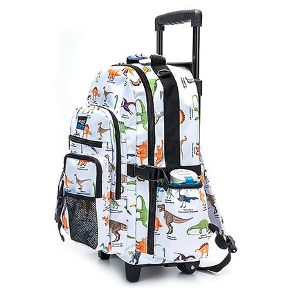 K-Cliffs Heavy Duty Rolling Backpack School Bookbag with Wheels Deluxe Wheeled Daypack - color: Dinosaur