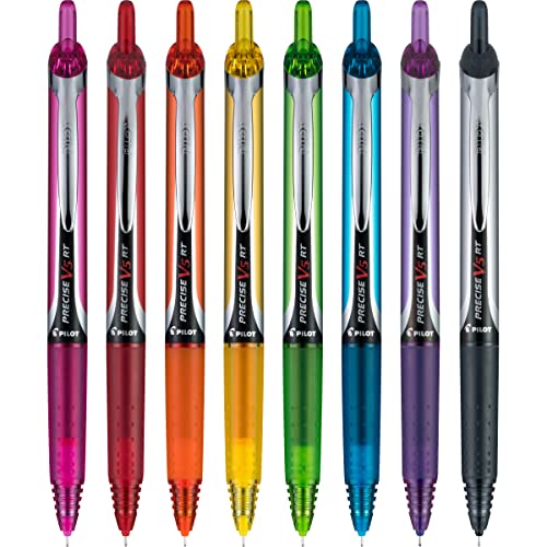 Pilot Precise V5 RT Refillable & Retractable Rolling Ball Pens, Extra Fine Point Pens, 0.5 mm, Vibrant, Pack of 8 - Ideal for School, Journaling & Office Writing - color: Vibrant 8