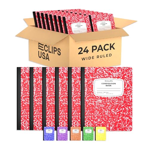 Composition Notebook Wide Ruled Composition Notebooks Bulk Red Marble Hard Cover Wide Ruled Notebook Paper Note Books For Schools Marble Composition Books 100 Sheets 200 Pages 9.75” x 7.25” (24 Pack, Red) - color: Red, size: 24 Pack