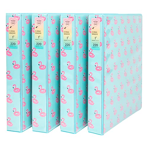 Yoobi 1 Inch Binder Set – 3-Ring Binders with 2 Pockets – Perfect for School or Office – Holds up to 220 Sheets – 4 Pack – Flamingo - color: Flamingo, size: 1 Inch, style: Binder