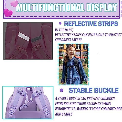 Rolling Backpack for Girls Kids Backpack with Wheels Backpacks for Elementary with Lunch Box Pencil Case Trolley Luggage - color: Purple