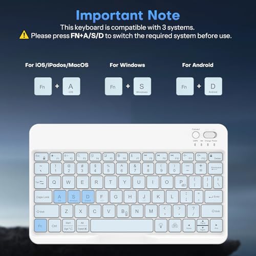 OMOTON Rechargeable Ultra-Slim Keyboard with Upgrade Oversize Keycaps, Adjustable Stand and Backlit, Wireless Bluetooth Keyboard for Samsung Tablet, iPad, Smartphone, Android, iOS, Windows, Blue - color: Blue