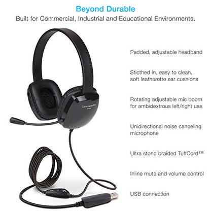 Cyber Acoustics Stereo USB Headset (AC-6012-80), Unidirectional Microphone with Flexible Boom for PC & Mac; in-line Audio Controls; Perfect for Classroom or Home - 80 Pack - size: 80-USBA