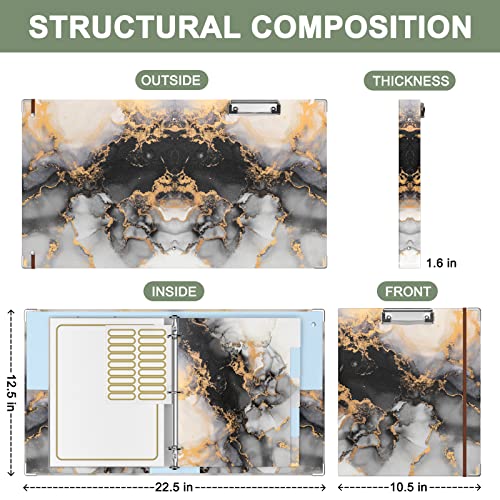 Rouidr 3 Ring Binder with clipboard, 1 inch 8.5 x 11 in Letter Size View Binders Organizer with Dividers Tabs & Clear Sleeves, School Supplies, Office Supplies, Black Gold Marble - color: Black Gold Marble, size: 1in(Letter Size)
