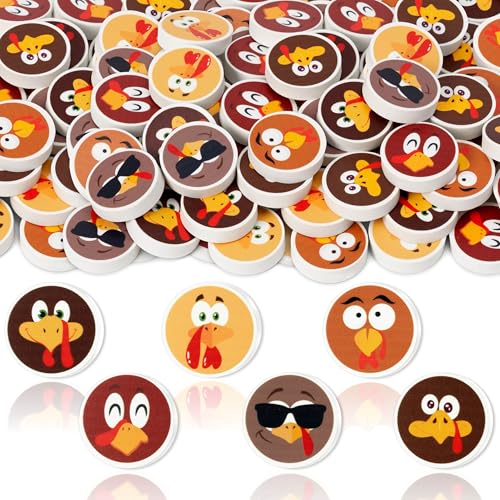 60Pcs Thanksgiving Mini Erasers Bulk Cute Cartoon Turkey Pencil Erasers 3D Assorted Novelty Stationery for Student Classroom Prizes Homework Rewards Autumn Party Goodies Filling Supplies - style: Thanksgiving Turkey