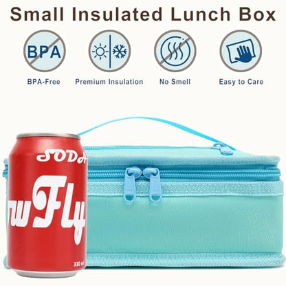 FlowFly Small Insulated Lunch box Portable Soft Bag Mini Cooler Thermal Meal Tote Kit with Handle for Work & School, Light Blue - color: Light Blue