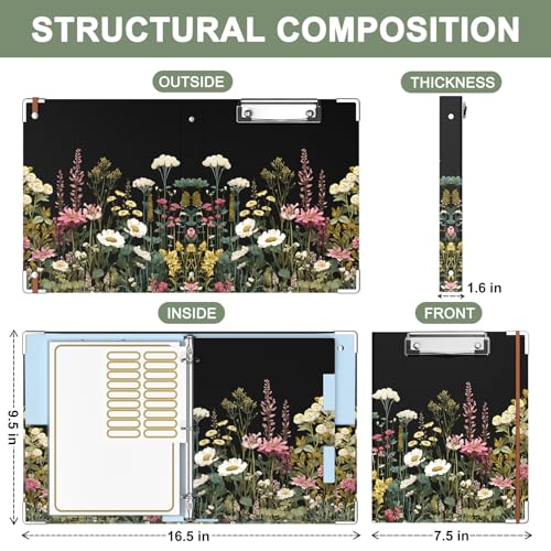 Rouidr Mini 3 Ring Binder with clipboard, 1 inch Round Binder Organizer, 8.5"x5.5" Cute Binder with 5 Dividers Tabs & Clear Sleeves, School Supplies, Office Supplies - color: Dark Flower, size: Mini 1in(8.5 x 5.5 in)