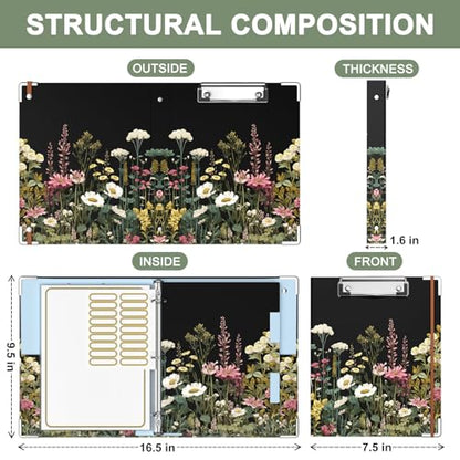 Rouidr Mini 3 Ring Binder with clipboard, 1 inch Round Binder Organizer, 8.5"x5.5" Cute Binder with 5 Dividers Tabs & Clear Sleeves, School Supplies, Office Supplies - color: Dark Flower, size: Mini 1in(8.5 x 5.5 in)