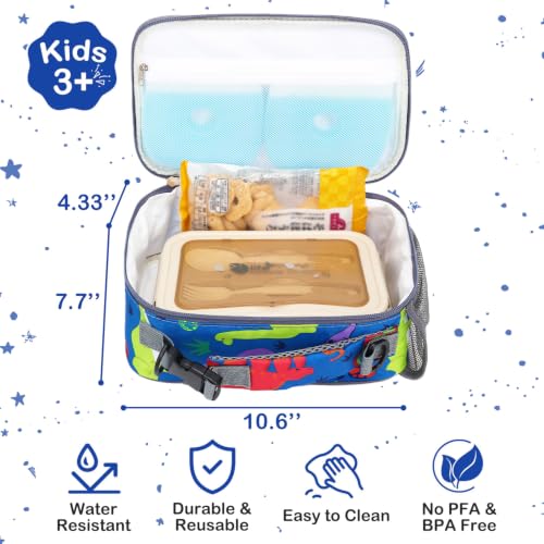FlowFly Kids Lunch Bag, Durable Insulated School Lunch Box with Shoulder Strap and Bottle Holder, Water-resistant Thermal Small Lunch Cooler Tote for Teen Boys & Girls,Dinosaur - color: Dinoasur