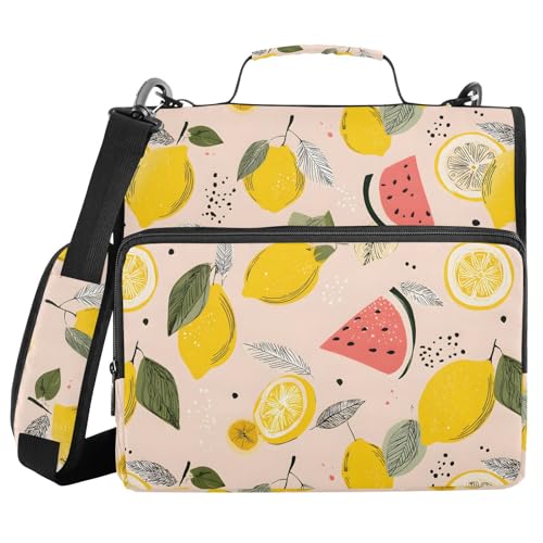 3 Ring Zipper Binder Lemon Watermelon Binders Bag with Shoulder Strap 500 Sheets Paper Organizer Trapper Keeper Documents Storage File Folder for School Office - color: A2807
