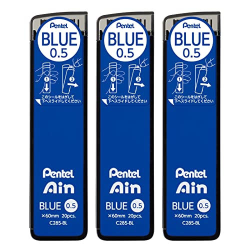 Pentel Ain Mechanical Lead, 0.02 inches (0.5 mm), Blue, 3 Pieces AMZ-XC285BL3P - size: 1 Count (Pack of 3), style: Blue Core