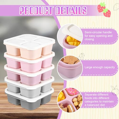 Honeydak 5 Pack Snack Containers 4 Compartment Bento Snack Boxes Reusable Lunchable Containers with Lids Divided Meal Prep Lunch Food Storage Box for School Work Travel(Gray and Pink Ombre,Equal) - color: Gray and Pink Ombre, style: Equal