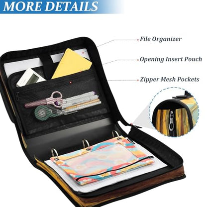 3 Ring Zipper Binder Highland Cow Sunflower Binders Bag with Shoulder Strap 500 Sheets Paper Organizer Trapper Keeper Documents Storage File Folder for School Office - color: A2842