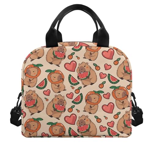 Capybara Lunch Box for Girls 8-12 Watermelon One Piece Lunch Box for Girls 8-10 Preschool Meal Bag Kids 6-8 Kindergarten Toddler Elementary School Adjustable Shoulder Strap Portable - color: Capybara Watermelon