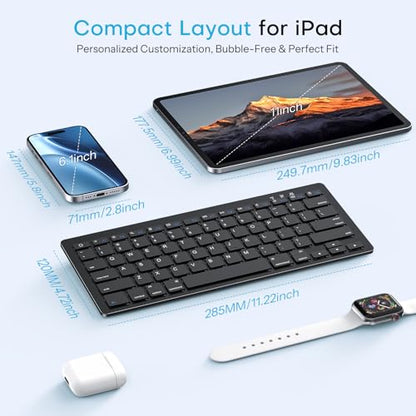 OMOTON Rechargeable Compact Bluetooth Keyboard for iPad, Adjustable Stand, Key Stickers, Slim Portable Wireless Keyboard for iPhone and iPad Pro/Air/Mini, Ideal for Study, Travel and Office, Black