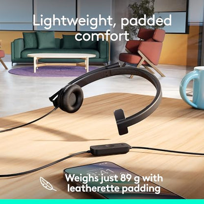 Logitech H570e USB Headset with Microphone for PC and Mac, USB-A Wired Headset with Mono Sound, Noise-Canceling Mics and Inline Controls, Certified for Microsoft Teams, Black - size: Teams, style: Mono