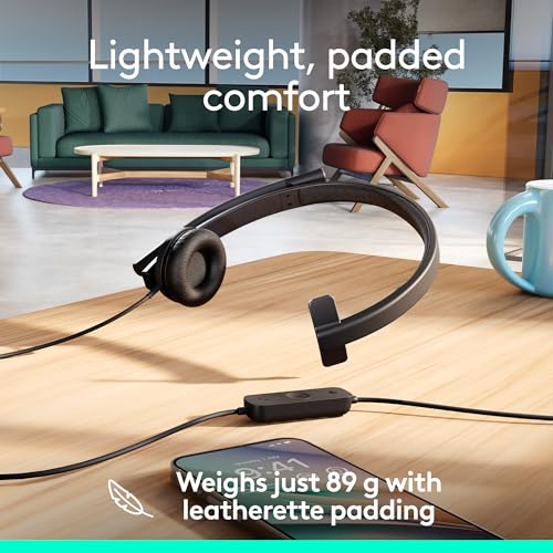 Logitech H570e USB Headset with Microphone for PC and Mac, USB-A Wired Headset with Mono Sound, Noise-Canceling Mics and Inline Controls, Certified for Microsoft Teams, Black (Pack of 12) - size: Teams (Pack of 12), style: Mono