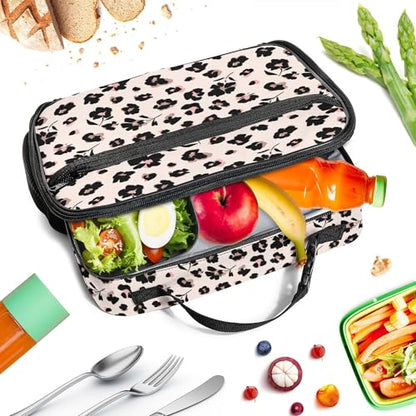 WOBAGMEN Large Lunch Box, Insulated Reusable Lunch Bag with Water Bottle Holder Portable Waterproof Leakproof Lunch Tote Bag Cute Lunch Box(Black Floral 1) - color: Black Floral 1