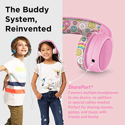 LilGadgets Girls Wired Headphones - Pink Doughnut On-Ear Ages 3+ - Built-in Mic & SoftTouch Padding - SharePort Audio Sharing - Detachable Braided Cable & Volume-Limiting Safety - color: Pink Doughnuts