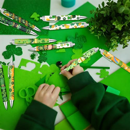 Idealmuzik Green Theme Ballpoint Pens Set of 10 – Shamrock & Lucky Clover Design with Smooth Black Ink – Inspired Pens for Office, Home, Party Favors, and Gifts - style: St. Patrick's Day