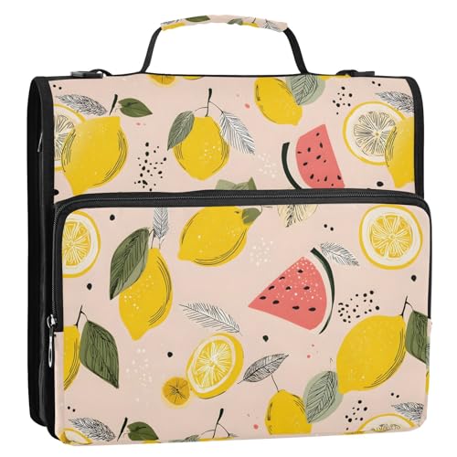 3 Ring Zipper Binder Lemon Watermelon Binders Bag with Shoulder Strap 500 Sheets Paper Organizer Trapper Keeper Documents Storage File Folder for School Office - color: A2807