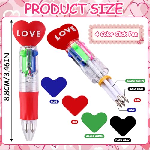 Vellibring 30 Pack Valentines Fun Pens with Cards 0.7mm Cute Animal Multicolor Ballpoint Pens Retractable 4 Colors in One Valentines Stationery Party Favors School Supplies Students Rewards - style: Valentines Cards-30pcs