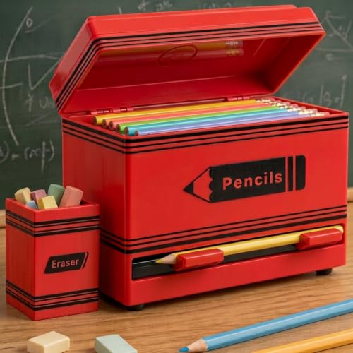 Pencil Dispenser for Classroom, 2Pcs Classroom Organization Set, Interactive Pencil Holder with Eraser Holder, Pencils Station for Teacher & Student, Teacher Must Have, Back to School Supplies(Red) - color: Red