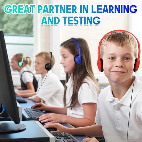Frienda 48 Pack Classroom Headphones Bulk, Wired School Headsets for Students, Stereo Headphones with 3.5 mm Plug for Classroom, Online Learning, Library(Classic,Navy, Black, Red, Cyan) - color: Navy, Black, Red, Cyan, style: Classic