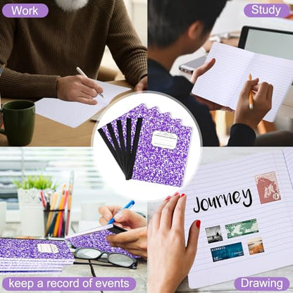 Seajan 20 Pack Composition Notebooks, Wide Ruled Paper, 7-1/2" x 9-3/4" Marble Hard Covers, 60 Sheets, Composition Notebooks Bulk for Students Back to School Adults Office Supplies(Purple) - color: Purple