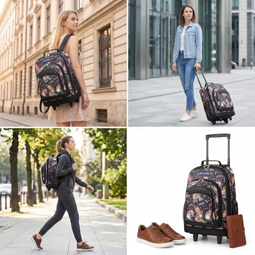 20" 2-in-1 Rolling Backpack,Backpack for Travel w/Wheels | Trolley Suitcase w/Telescopic Handle,Lightweight,Durable, Travel-Friendly, Unisex,2561-20''-Floral - color: JH-2561-Floral-20