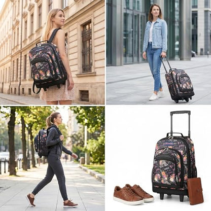 20" 2-in-1 Rolling Backpack,Backpack for Travel w/Wheels | Trolley Suitcase w/Telescopic Handle,Lightweight,Durable, Travel-Friendly, Unisex,2561-20''-Floral - color: JH-2561-Floral-20