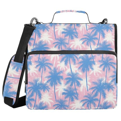 Tropical Palms Zipper Binder 3 Ring Binder 1.5 Inch with Zippers Shoulder Strap & Handle Binders Organizer Bag Pink Blue - color: Pink Blue