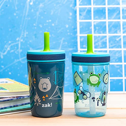 Zak Designs Campout and Camping Kelso Tumbler Set, Leak-Proof Screw-On Lid with Straw, Bundle for Kids Includes Plastic and Stainless Steel Cups with Bonus Sipper, 3pc Set, Non-BPA - color: Campout and Camping, size: 3 Piece Set (Pack of 1)