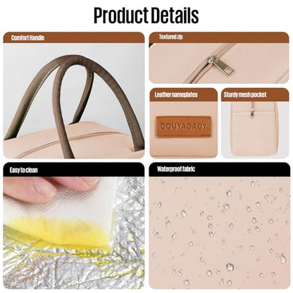 douyadady Lunch Bag&Box Women/Men Insulated&Reusable | Spacious Lightweight Waterproof Sturdy Durable Great Value For Office Work School Picnic Travel - color: Beige