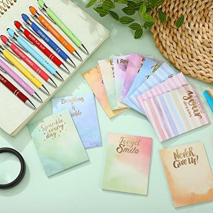 Geyee 24 Pcs Back to School Teacher Gifts Inspirational Sticky Notes with Funny Pens 3 x 4 Inch Employee Appreciation Gifts for Coworkers Teacher Employee Office Staff Work Team Appreciation Gift - style: Inspirational
