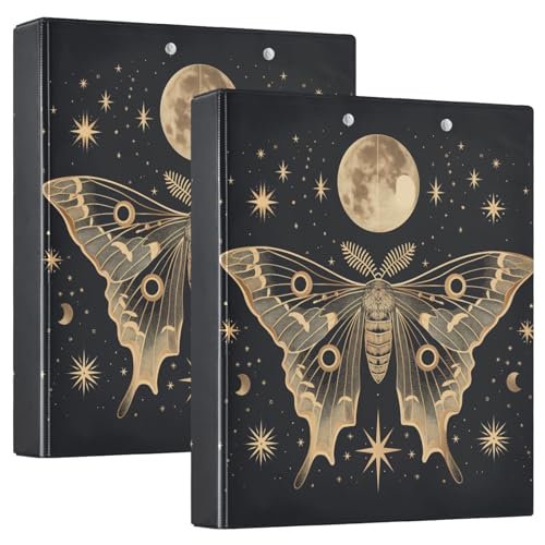 3 Ring Binder 1.5 in Recipe Binders 1 Pcs Moth Moon | Decorative Client Records with Clip 3 Clear Interior Pockets for 200 Sheets Letter-Size(11" x 8.5") Paper PVC Cover Folder - color: Moth Moon